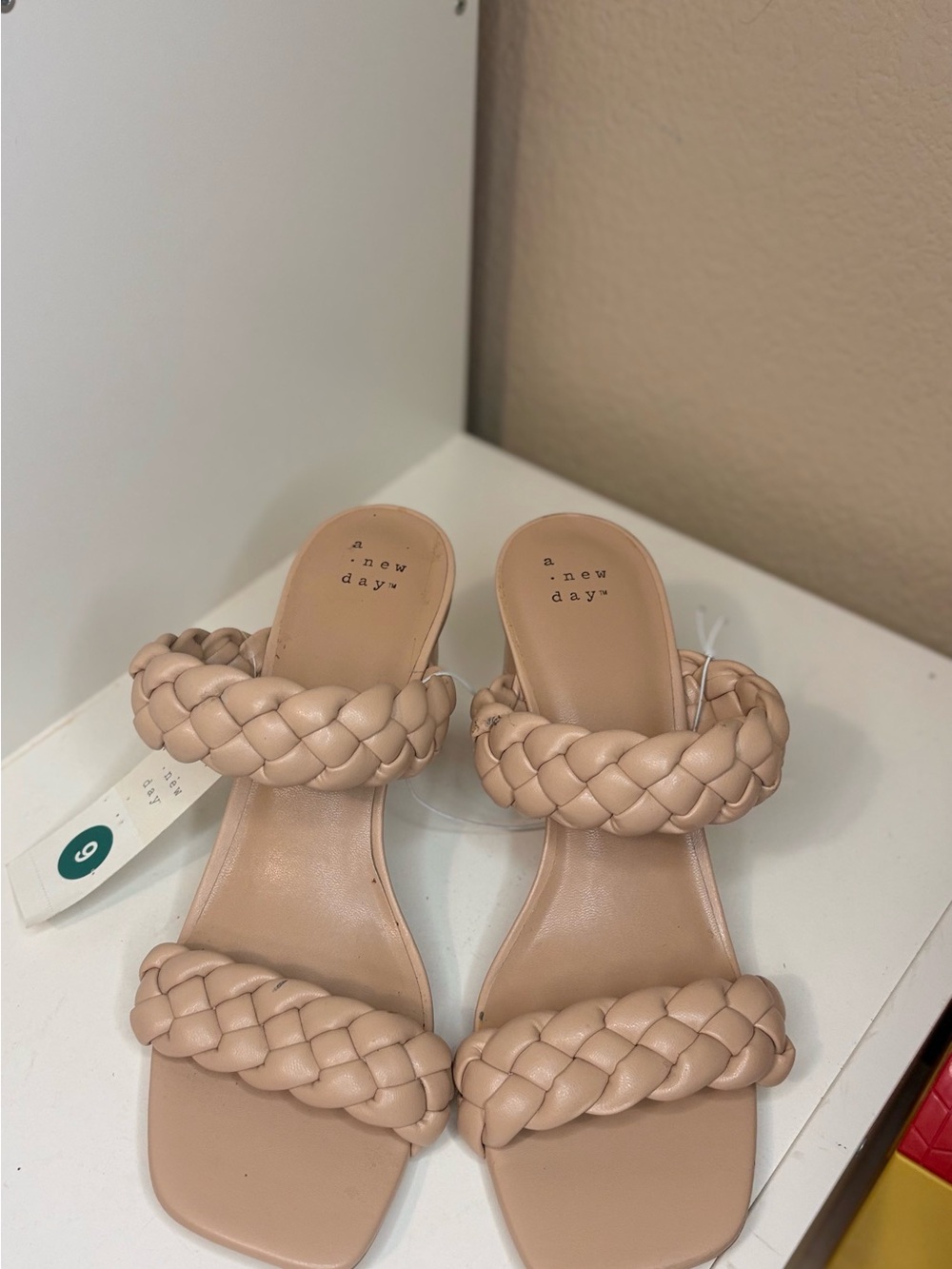 A New Day Lyra Braided Slide Block Heel Sandals Nude Beige Women’s 9 NWT